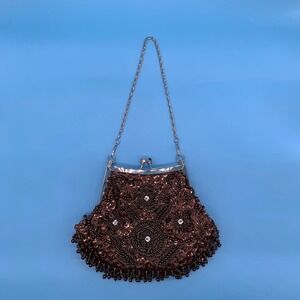 Vintage The Pyramid Collection Brown Floral Beaded Evening Purse‎ Clutch